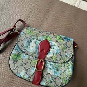 Floral Canvas Shoulder Bag - Red and Blue